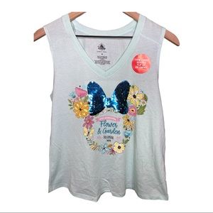 Disney Parks Flip Sequence sequined Minnie Mouse Bow Flower & Garden New Tank